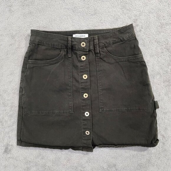 Good American Womens Olive Button-Front Denim Skirt Size 27 - Picture 1 of 6